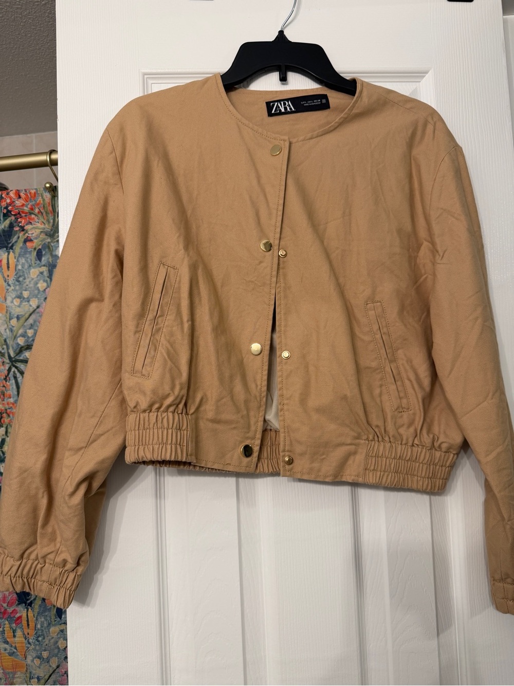 ZARA Beige Cropped Bomber Jacket